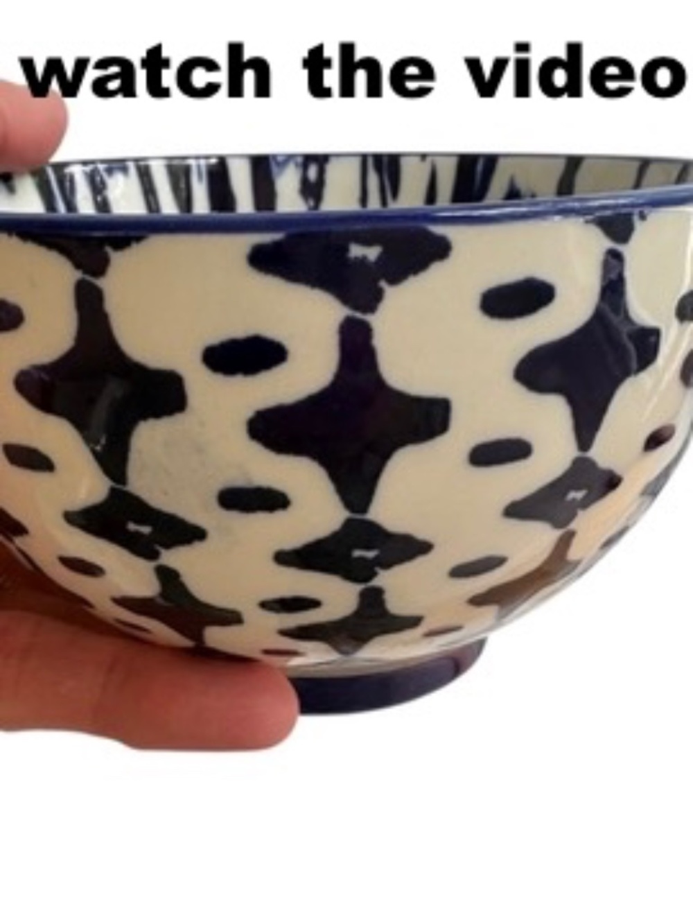 bowl WEST ELM 4" wide blue white ceramic indigo tie-dye serving piece trinkets - Picture 4 of 10
